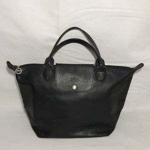 Longchamp Brand Modele Depose Made in France Black Leather Satchel Purse Bag